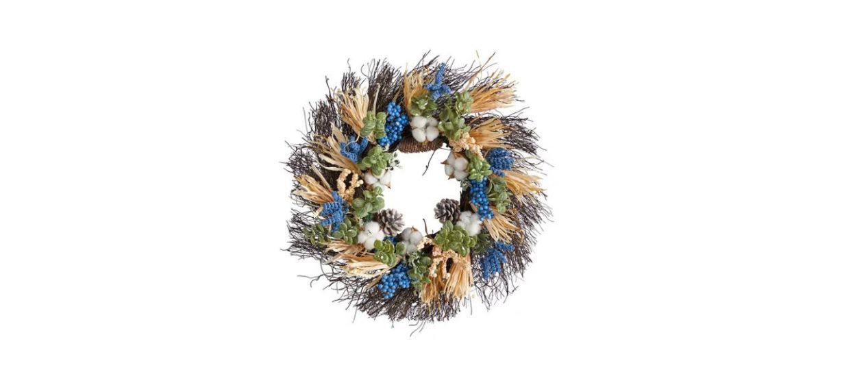 Best Nearly Natural 22-Inch Autumn Cotton, Eucalyptus, Berries and Pinecones Fall Wreath