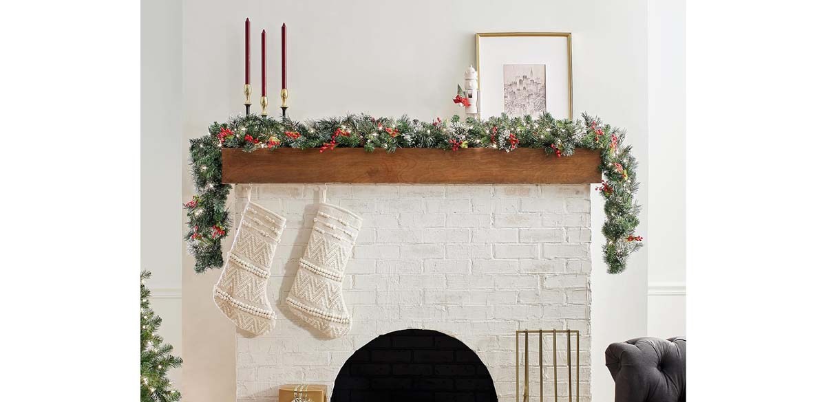 National Tree Company 9 ft Pre-Lit Wintry Pine Flocked Artificial Christmas Garland