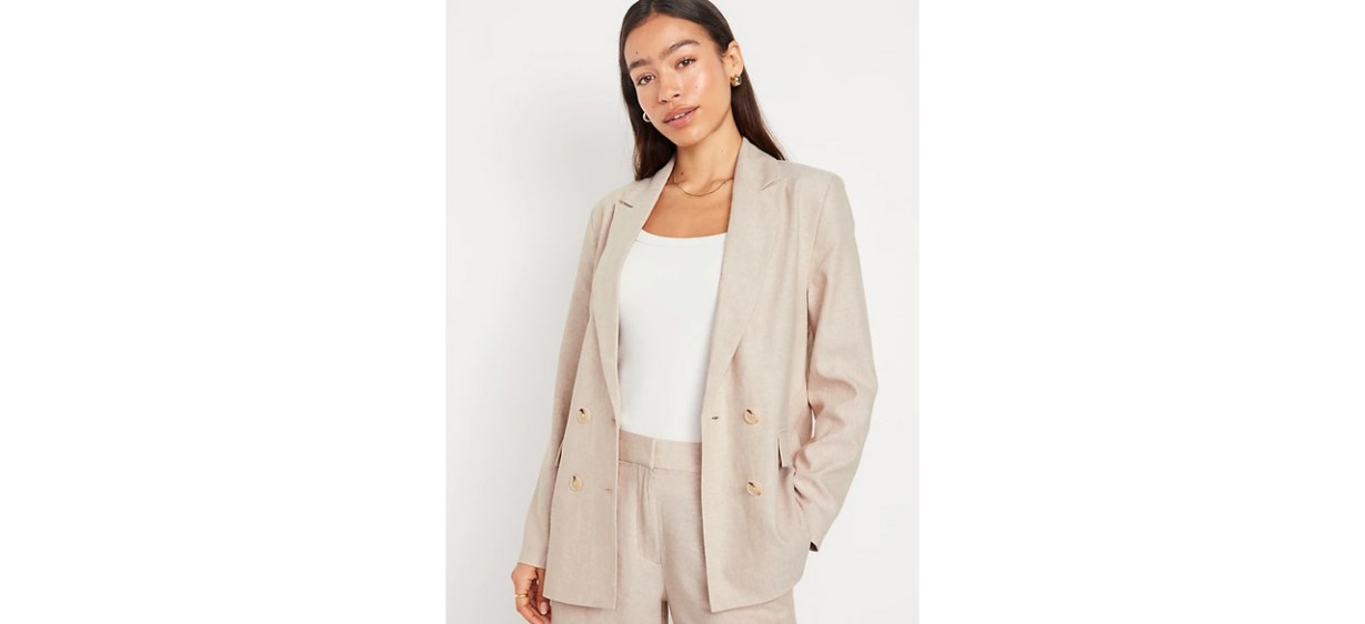 Double-Breasted Linen-Blend Blazer