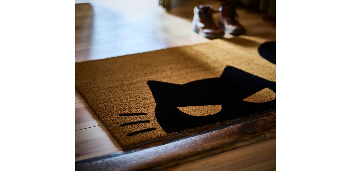 KUSTFYR Door mat, cat pattern