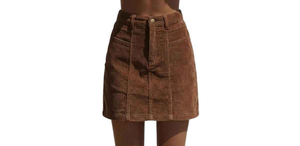 Sidefeel Women's High Waist Seam Line Corduroy Skirt