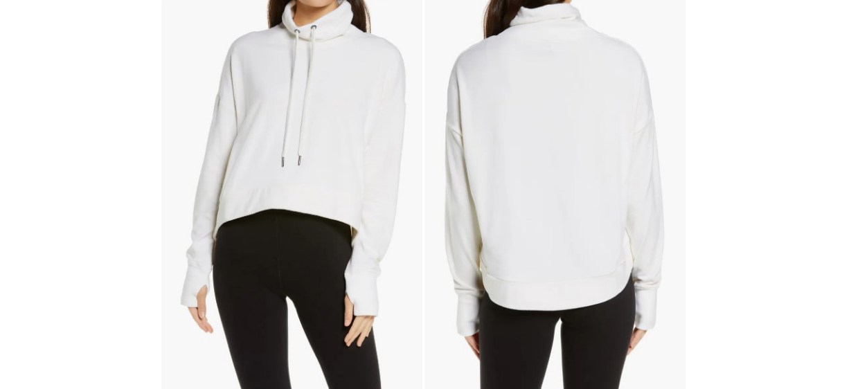 Front and back view of Sweaty Betty Harmonise Luxe Sweatshirt