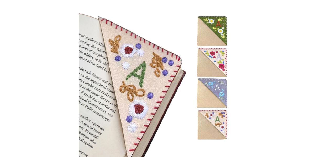 Handmade Embroidered Corner Page Bookmark