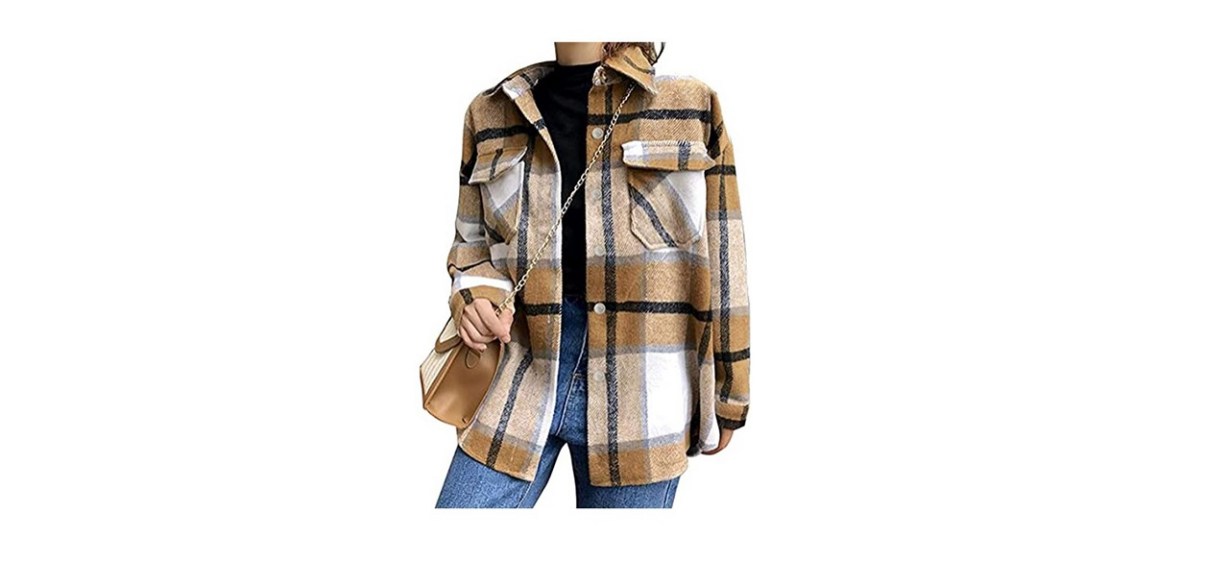 Tanming Brushed Flannel Plaid Shirt Shacket