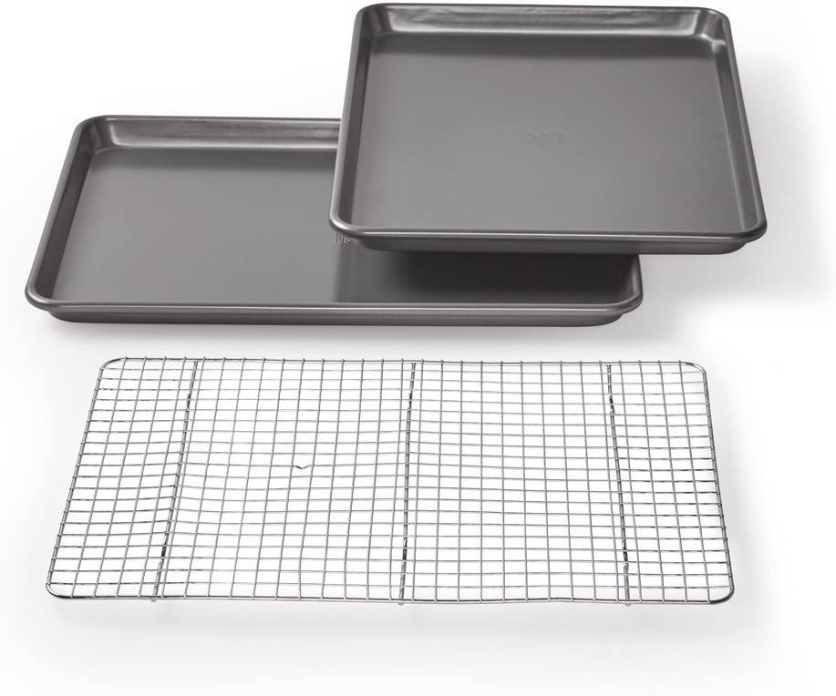 Chicago Metallic Nonstick Cookie/Jelly-Roll Pan Set with Cooling Rack